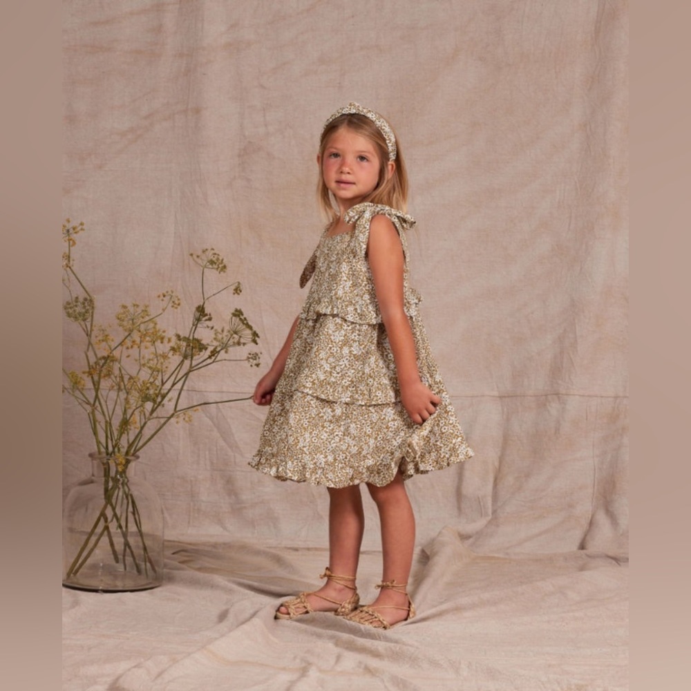 Rylee and Cru Girls Golden Ditsy Ruffle Swing Dress Size 6-7 Years